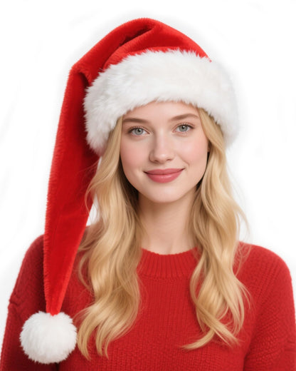 Hikkcos Christmas Long Santa Hat for Adults Xmas Red Santa Hats for Adults Keep Warm Winter New Year Costume