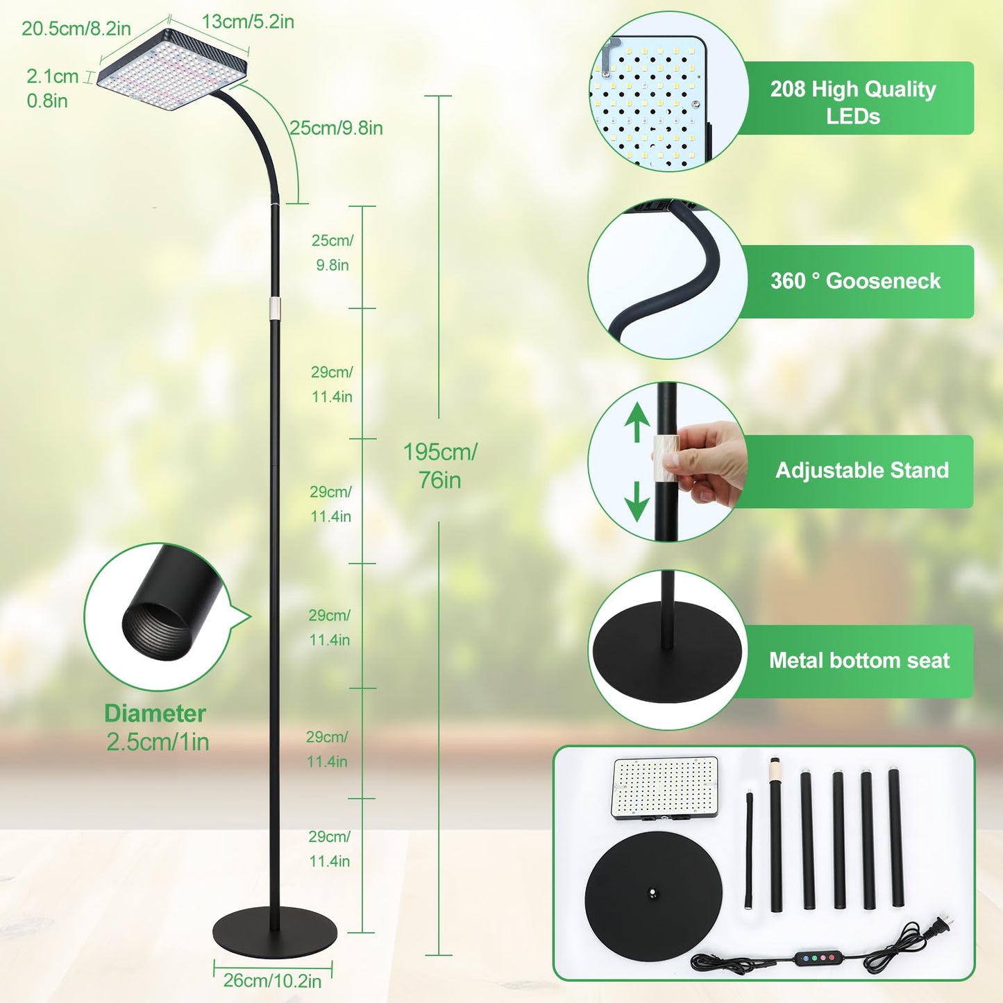 FRGROW 2026 Full Spectrum Floor Lamp Grow Light, 25 Watt Bright Grow Lights for Indoor Tall Plants, Bonsai Tree, Auto on/Off Daily Timer (4/8/12/16/20H), Adjustable Stand 24"-78"