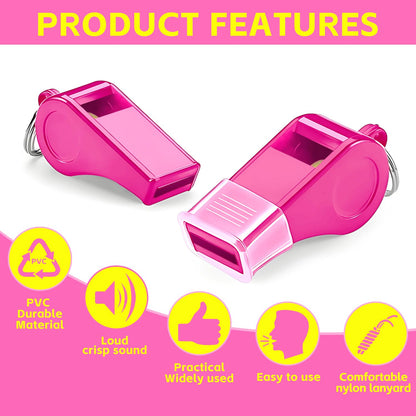 uadbau Pink Whistle, Plastic Whistle Emergency with Lanyard and Mouthpiece – Loud Crisp Sound for Coaches, Lifeguard, Teachers, Training, and Outdoor Safety (2 Pack)