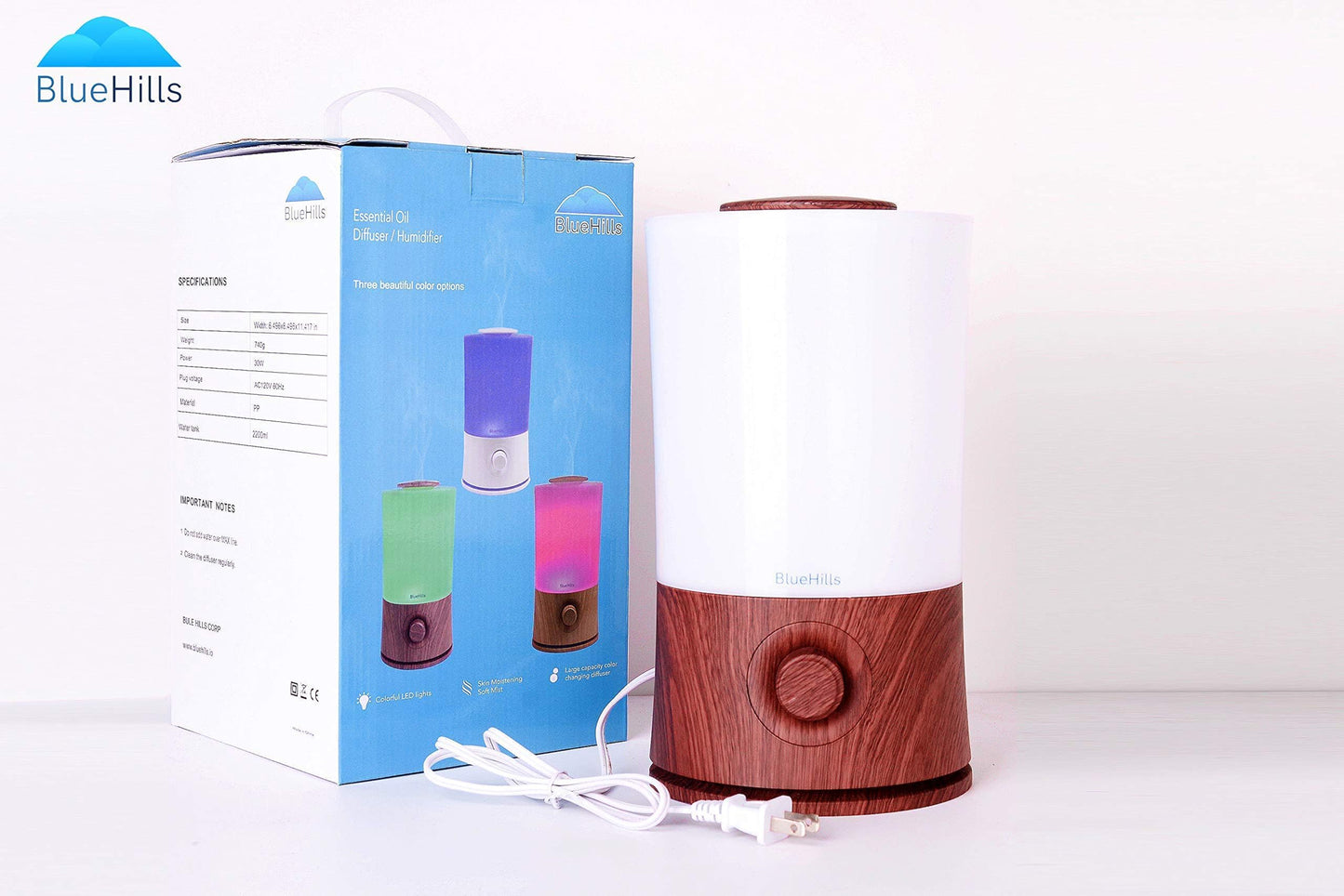 BlueHills Premium 2000 ML XL Large Essential Oil Diffuser Aromatherapy Humidifier for Large Room Home 40 Hour Run Huge Coverage Area 2 Liter Extra Large Capacity Huge Diffuser Wood Grain E005