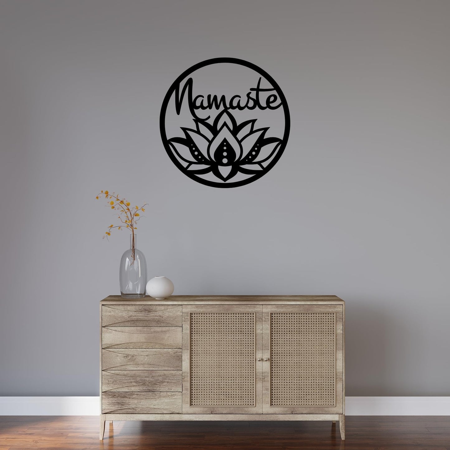 Namaste Lotus Flower Wall Hanging – Handmade Yoga Inspired Metal Décor, Boho Spiritual Artwork for Meditation Room, Mindfulness Studio, or Peaceful Home Accent