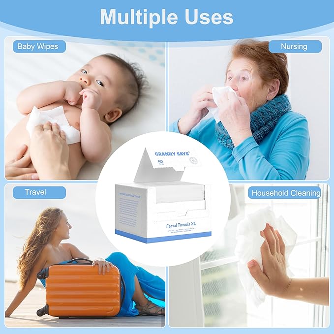 GRANNY SAYS Disposable Face Towel, Biobased Face Towelettes Disposable