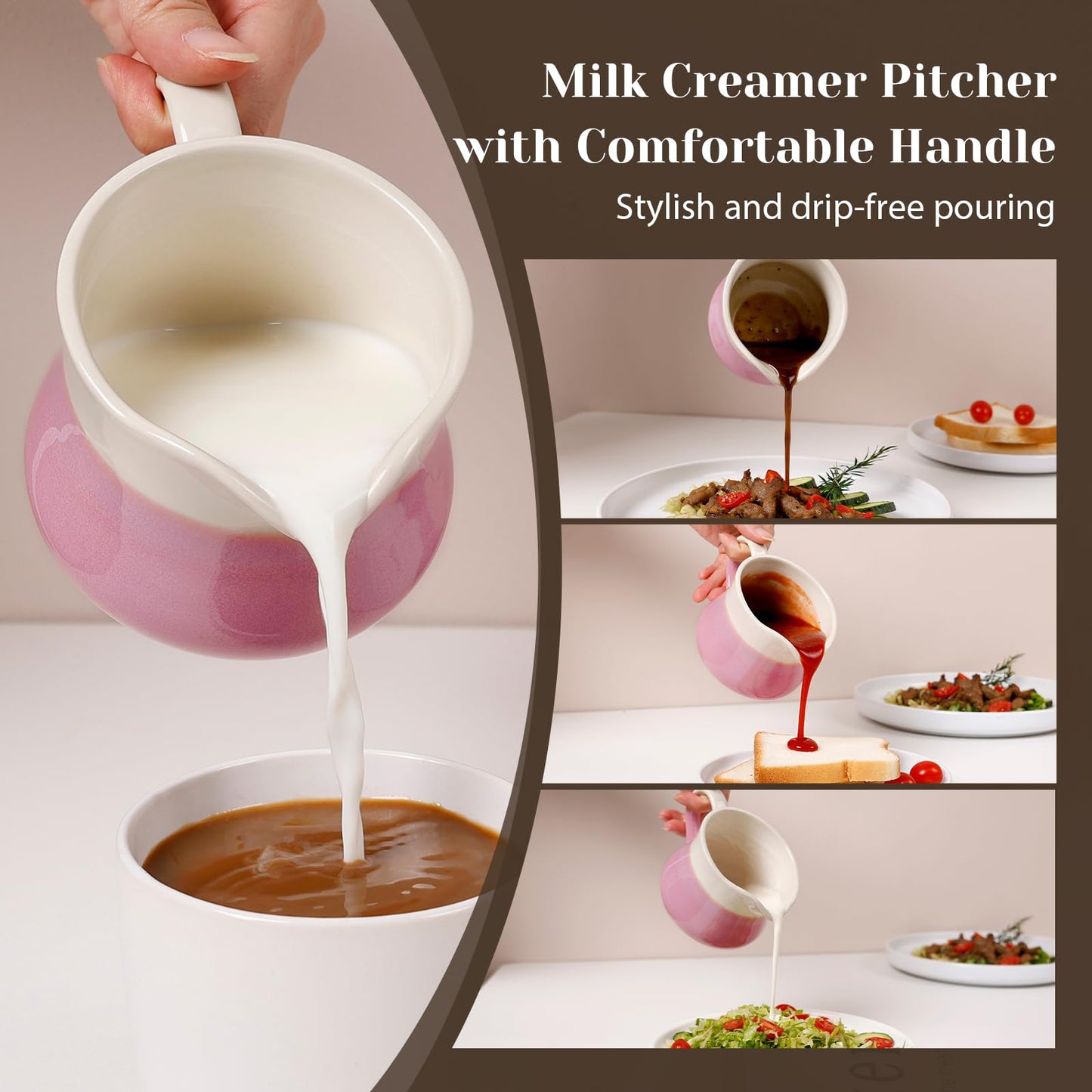 INGOFIN Ceramic Sugar and Creamer Set, 2-Piece French Style Cream Pitcher and Sugar Bowl with Lid, Coffee and Tea Serving Set for Home Kitchen, Microwave & Dishwasher Safe, Pink and Beige