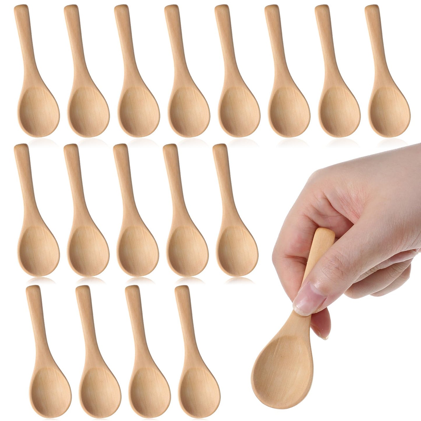 100 Pcs Mini Wooden Spoons Bulk, 3.5'' Little Natural Wood Teaspoons for Jars, Small Bath Salt Spoon, for Jars Sugar Creamer Honey Spices Salt Condiment