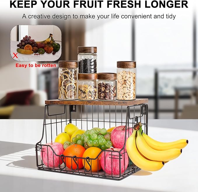 Livabber Fruit Basket for Kitchen, Metal Fruit Vegetable Storage Bin