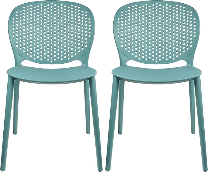 2xhome Set of 2 Patio Dining Chairs | Modern Stackable Outdoor Pool Side Chair | Weather Resistant Plastic for Yard, Porch, Balcony, Kitchen, Teal