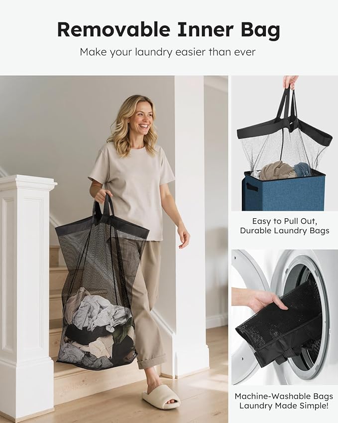 SOLEDI Laundry Hamper with Lid 100L Large & Tall Collapsible Laundry Baskets