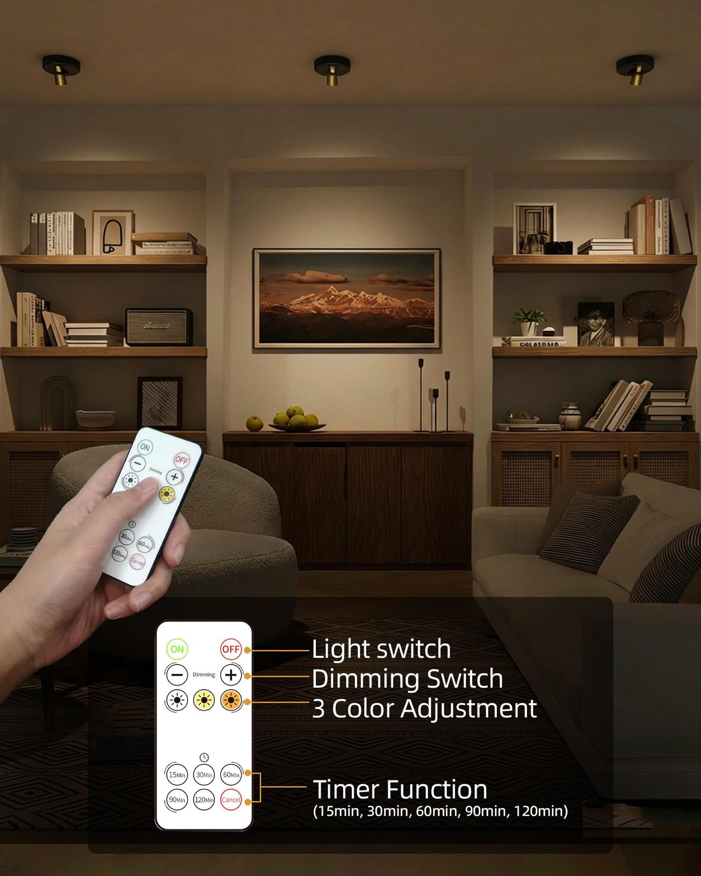 EZVALO Spotlight Indoor with Remote, 4000mAh Rechargeable Battery-Powered Plant Spot Lights, Wireless Mini Uplights with Dimmable & 3-CCT, Timer, Accent Lighting for Pictures, Art, Displays (2-Pack)