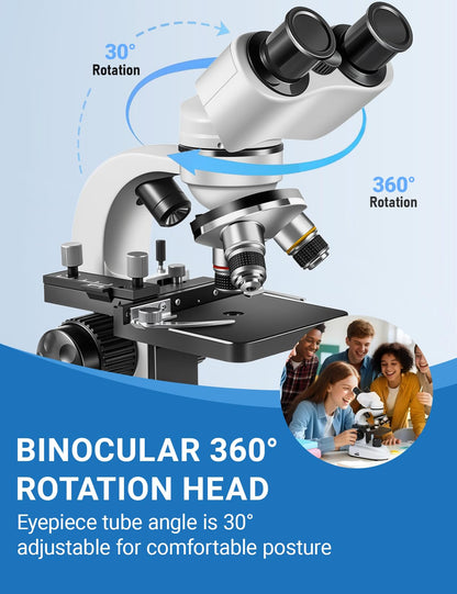 Binocular Compound Microscope 40X-2000X, Research Grade Professional Microscope with Dual Mechanical Stages and Coaxial Coarse/Fine Focus Knobs, Built-in Electronic Eyepieces, Adult Microscope