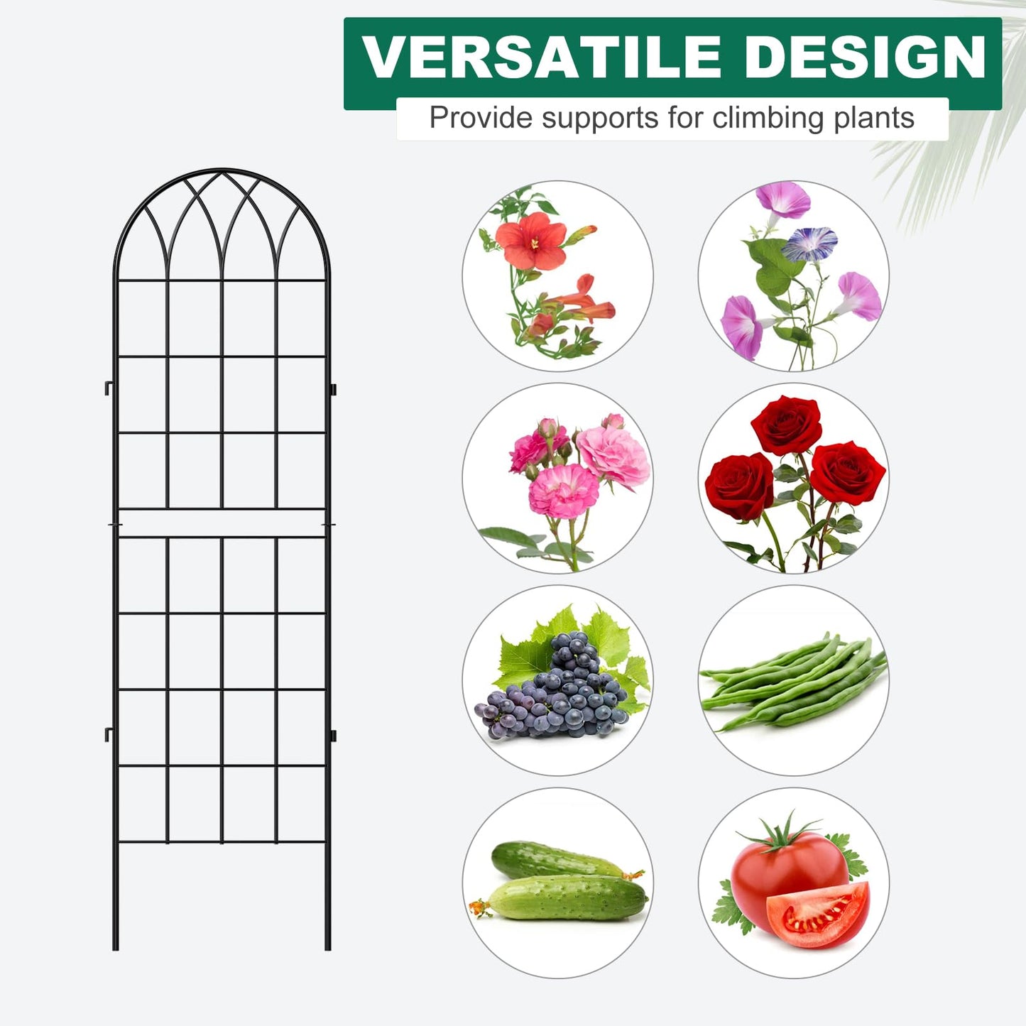 4 Pack Metal Garden Trellis for Climbing Plants, Black Metal Garden Trellis for Vines Plant Rose Vegetable Support,Large Decorative Outdoor Trellis