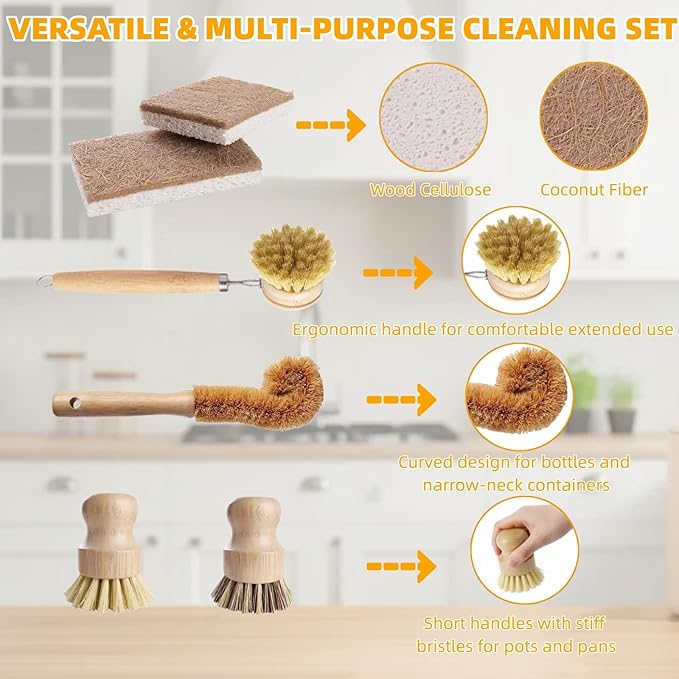 Natural Bamboo Dish Brush Set