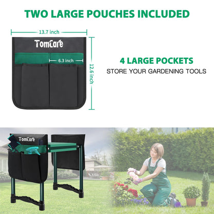 TomCare Garden Kneeler and Seat 10.64” Wider Larger Soft Kneeling Pad Garden Bench with 2 Large Tool Pouches Heavy Duty Garden Stool Foldable Tools Gardening Gifts for Women Men Gardeners