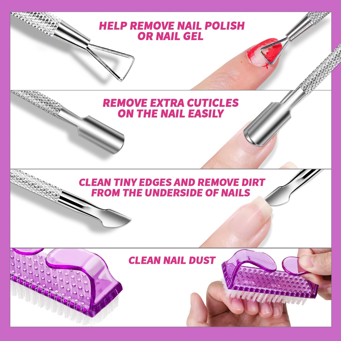 FANDAMEI Nail Polish Gel Remover Tools Kit with Nail Clips, 100ml Nail Polish Remover Bottle, 500 Nail Remover Cotton Pad, Nail Brush, Cuticle Pusher/Peeler, 100/180 Nail File,Buffer Block