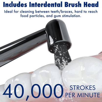 Sonic-FX Solo Electric Toothbrush - 3 Brushing Modes - with Intelligent Auto-Timer, Includes 2 Tooth Brush Heads, and 1 Interdental Head, Rechargeable, Electronic Charging/Storage Base (Black)