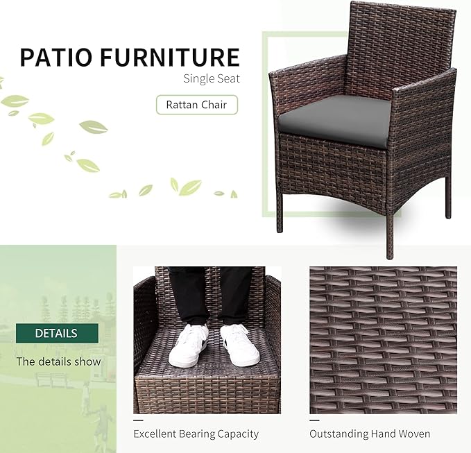 Greesum 3 Pieces Patio Furniture Sets Outdoor PE Rattan Wicker Chairs
