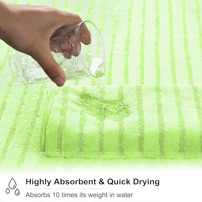 4 Pcs Grass Green Cabana Stripe Large Bath Towels 35"x70" Oversized Bath Sheet