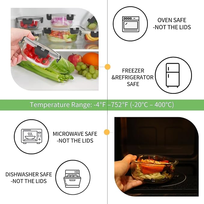HOMBERKING [18 Piece Glass Food Storage Containers