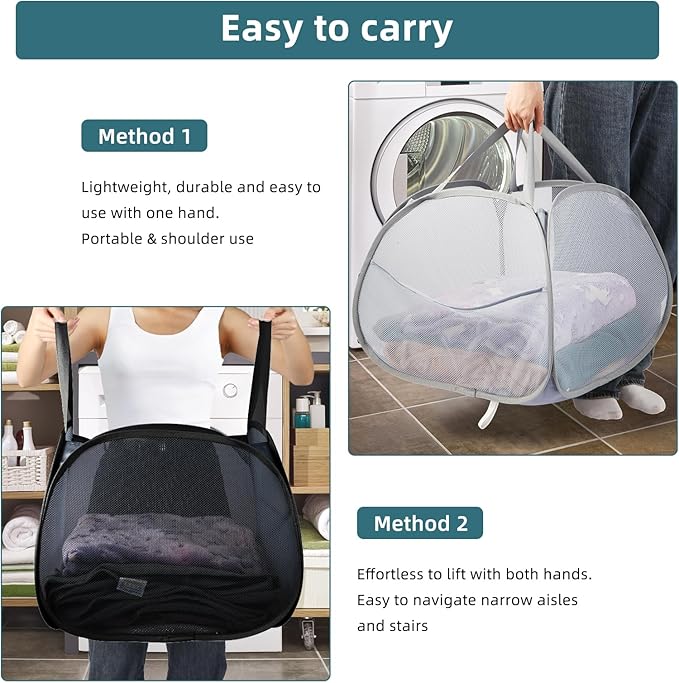 Collapsible Laundry Baskets, 90L Large Foldable Laundry Basket, Durable Mesh