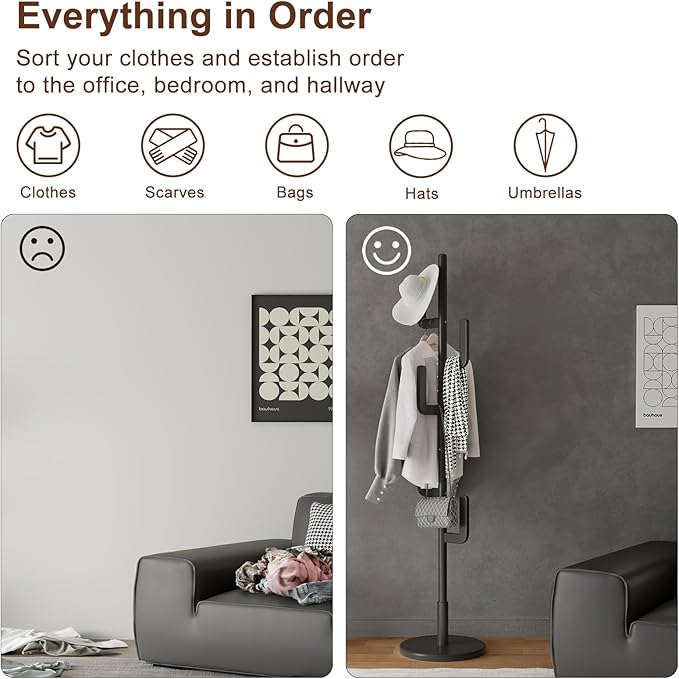 Muwuele Solid Wood Cactus Coat Rack, Freestanding Coat Rack