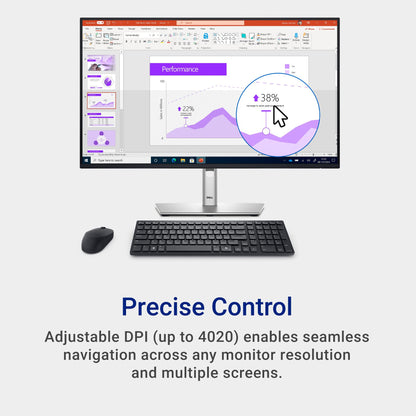Dell Wireless Keyboard and Mouse - KM3322W, Wireless - 2.4GHz, Optical LED Sensor, Mechanical Scroll, Anti-Fade Plunger Keys, 6 Multimedia Keys, Tilt Leg - Black