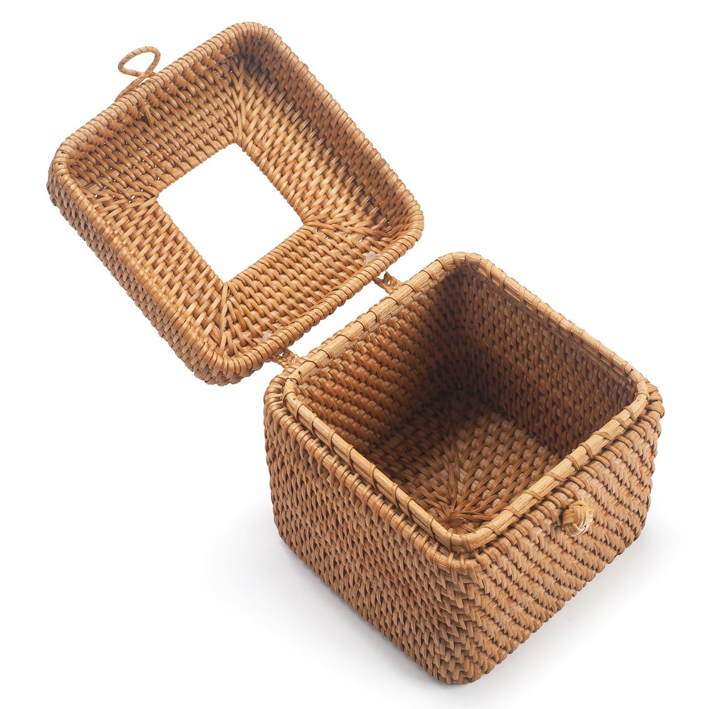 Rattan Tissue Box Cover Square, Wicker Tissue Box Holder with Lid, Natural Woven Facial Tissue Holder for Bathroom, Kitchen, Living Room (Natural)