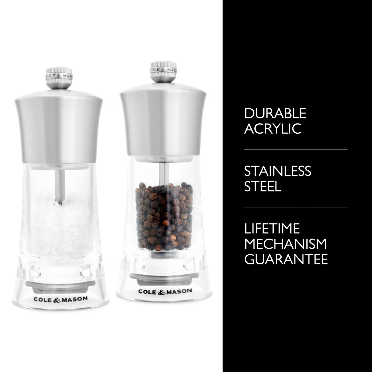 Cole & Mason Bromley Salt & Pepper Mill Gift Set, 6" - Salt & Pepper Grinders with Ultra-Sharp Grinding Mechanisms - Refillable Mills & Spice Shakers with Adjustable Grinding - Acrylic Gift Set