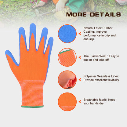 HANDLANDY 2 Pairs Kids Gardening Gloves for Age 2-13, Foam Rubber Coated Childrens Garden Yard Work Outdoor Playing Gloves for Little Girls Boys (Size 3, Age 4-5)