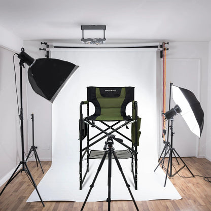 WKFAMOUT Tall Folding Directors Chair with Side Table 30.71" Seat Height Foldable Camping Chair Bar Stool for Makeup Artist Face Painting with Footrest and Storage Pocket Supports 350LBS