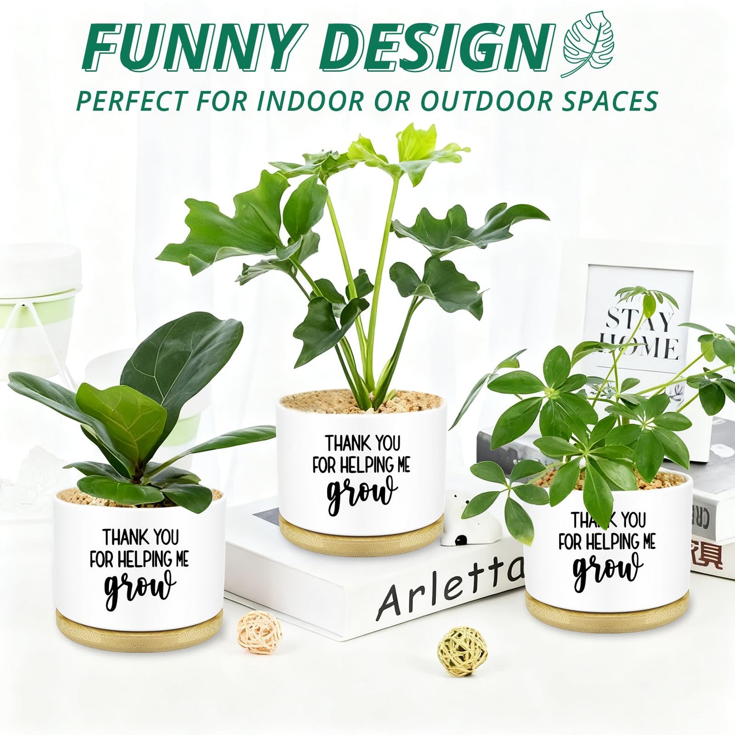 Thank You for Helping Me Grow Plant Pots Funny Small Succulent Pots Gifts Cute Planters Flower Pots Ceramic Pot for Plants Cactus, Thank You Plant Pot for House Indoor Garden, Plant Not Included