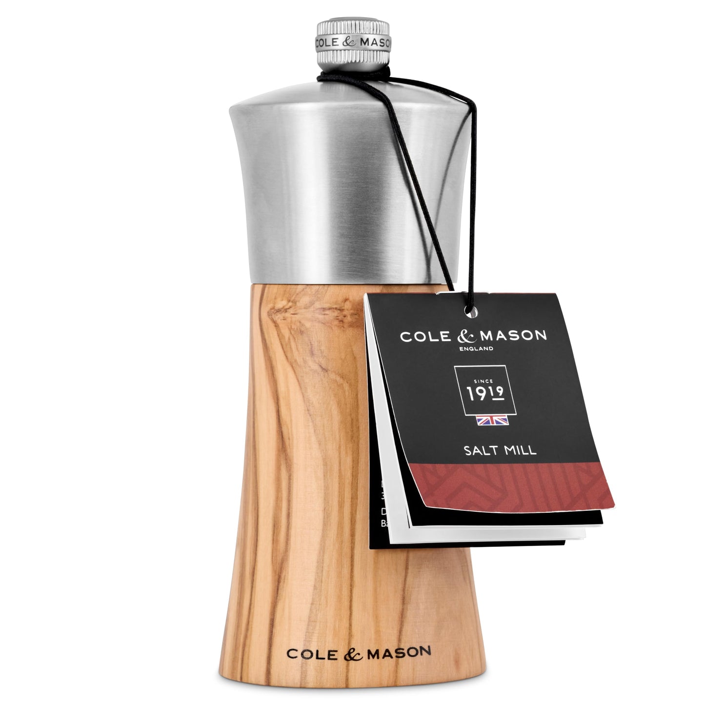 Cole & Mason Bromley Salt Mill, 6" - Salt Grinder with Ultra-Sharp Grinding Mechanism - Flavor-Enhancing Salt Shaker - Refillable Mill with Adjustable Grinding - Olive Wood, Salt Mill