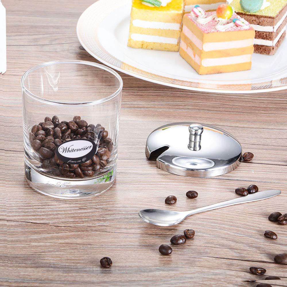 Whitenesser Glass Sugar Bowl with Lid Spices Bottles Jar with Stainless steel Spoon Serving for Spices Paprika, Salt,Cumin, 8 Ounces(225 Milliliter)
