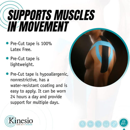 Kinesio Tape - Pre-Cut Shoulder Support - Optimized Athletic Tape Strips