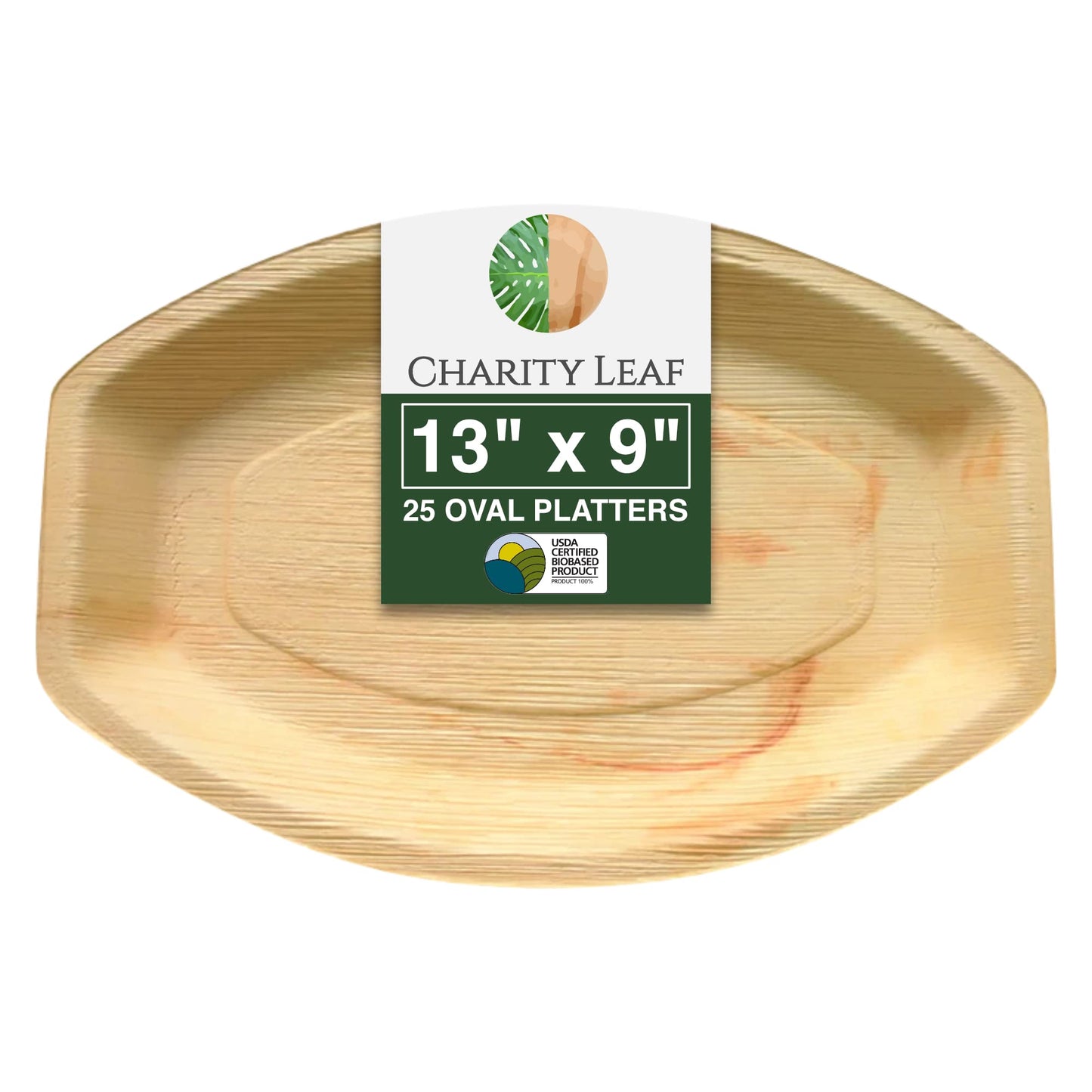 Charity Leaf Disposable Palm Leaf 13" x 9" Trays (25 pieces) Bamboo Like Serving Platters, Disposable Boards, Eco-Friendly Dinnerware For Weddings, Catering, Events
