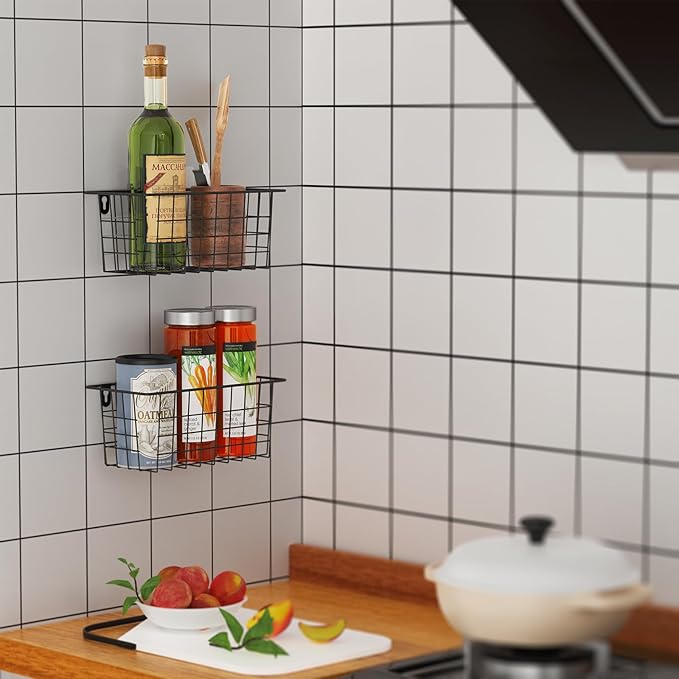 MaraFansie Hanging Kitchen Baskets Wire Storage Basket Adhesive and Screws
