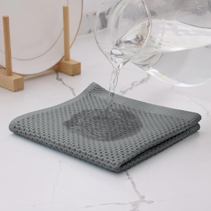 Kitinjoy 100% Cotton Kitchen Dish Cloths, 6 Pack Waffle Weave Ultra Soft