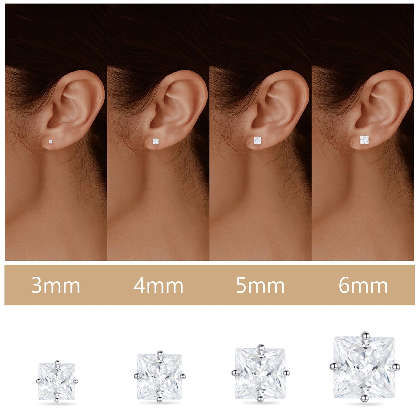 Limerencia G23 Pure Titanium Earrings F136 Implant Grade Titanium Studs 20G Hypoallergenic Round Cubic Zirconia/Princess-Cut/Square/Ball Earrings for Women Men Sensitive Ears(5mm Square CZ)