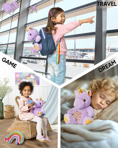 Naturally KIDS Small Unicorn Backpack - 3-4 Year Old Girl Gifts - Toddler Backpack for Girl Boy w Stuffed Animal - Toys for 3 Year Old Girls - w Pockets & Reflective Logo - Backpack w Purple Unicorn
