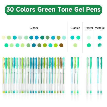 Shuttle Art 60 Pack Green Tone Gel Pens, 30 Green Tone Gel Pens with 30 Refills for Adults Coloring Books Journaling Drawing Nature, Landscapes, Animals Scenes