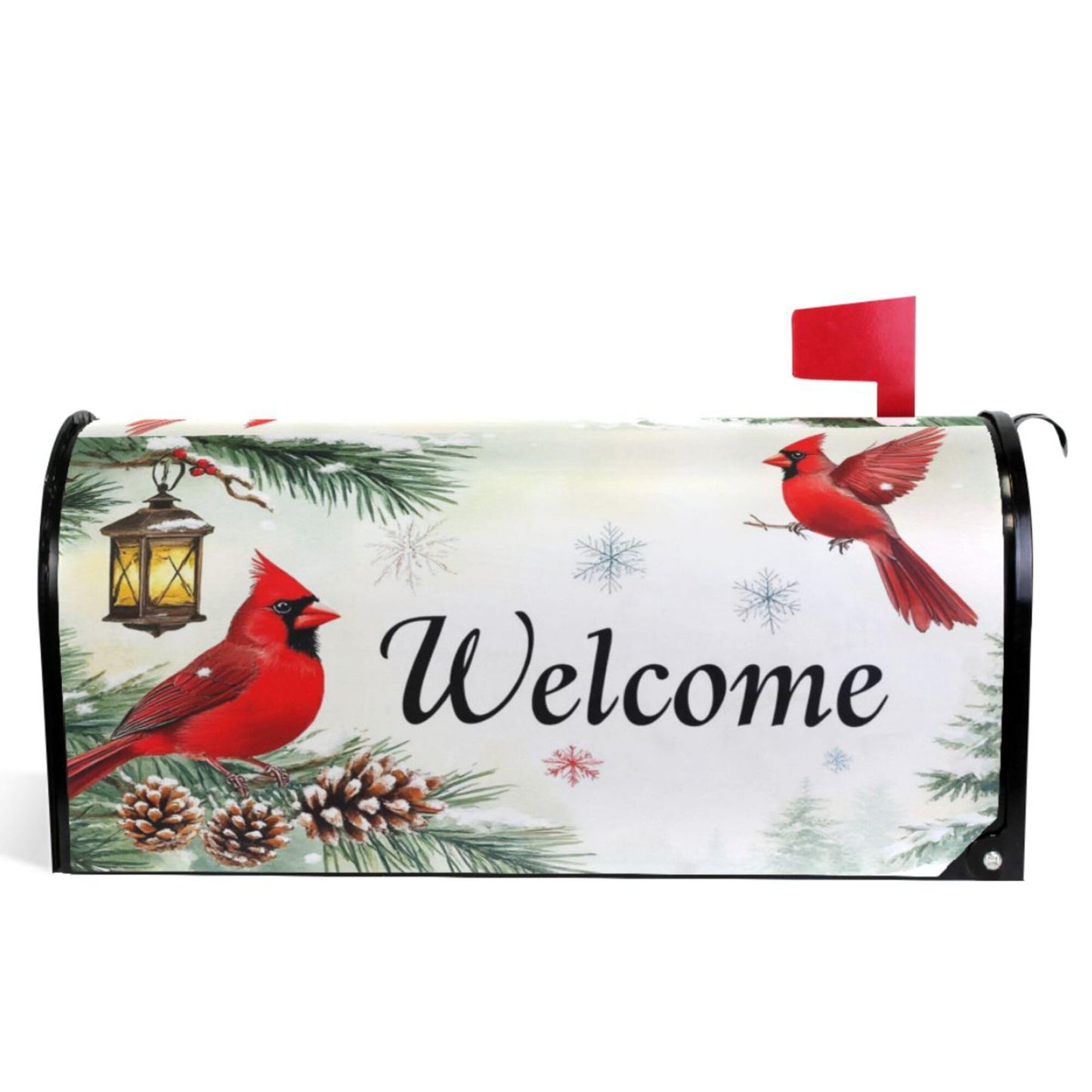 Welcome Winter Cardinal Birds Magnetic Mailbox Covers Christmas Snowflake Poinsettia Mailbox Cover Standard Size Full Magnet Garden Yard Porch Mail Boxes Cover Holiday Decorations 21" L x 18" W