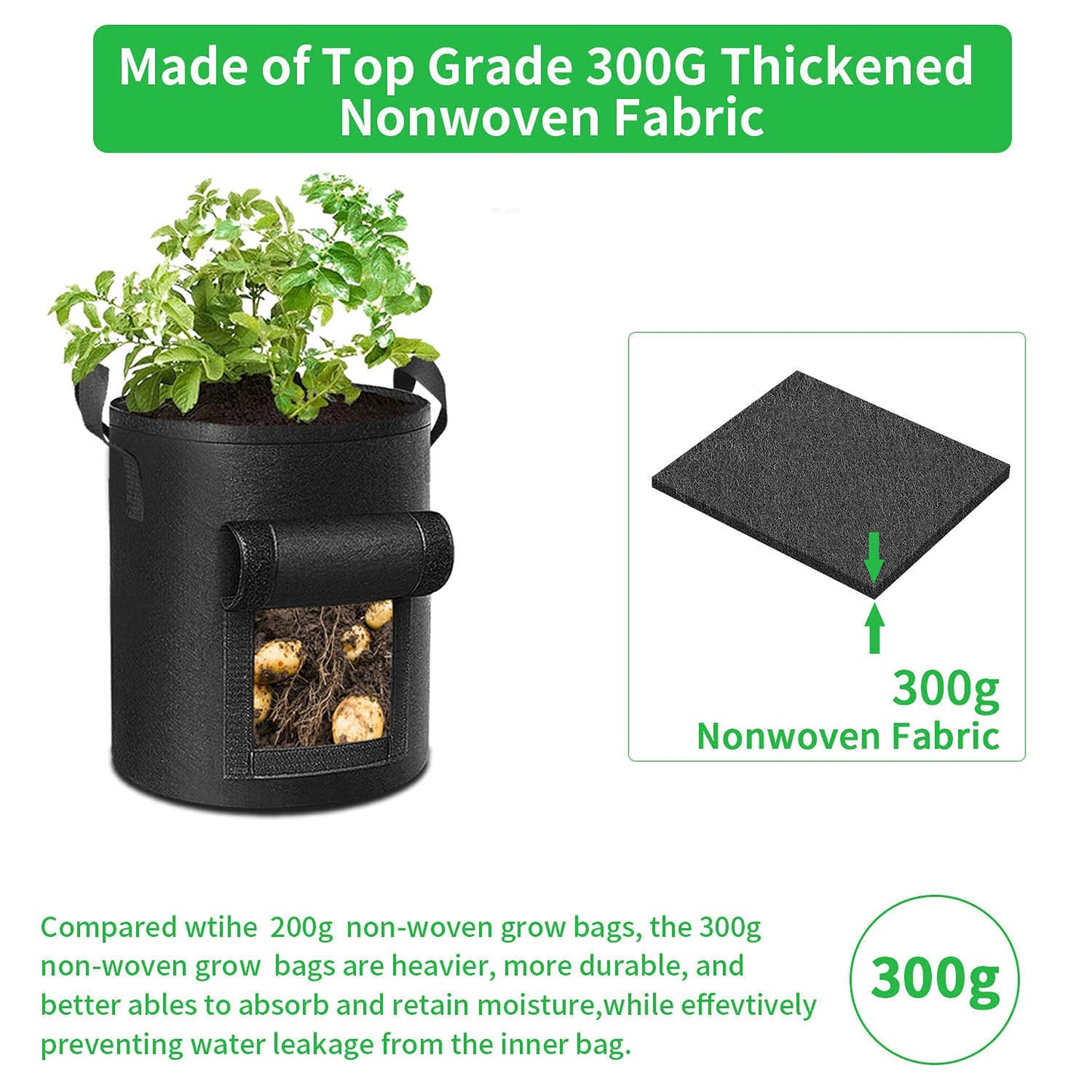 ADORMA 6-Pack 10 Gallon Potato Grow Bags, Heavy Duty Fabric Pots with Handles,300G Thickened Nonwoven Pots for Plants