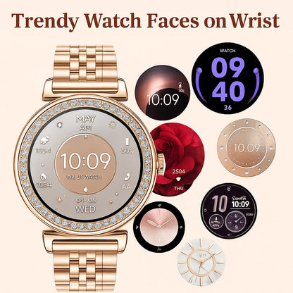 Smart Watches for Women Fitness Tracker with Diamonds Multi-Sport Modes Heart Rate Monitor Sleep Monitoring Bluetooth Calls Female Helath 1.27" Dainty Smartwatch for Android iOS Rosegold Mix
