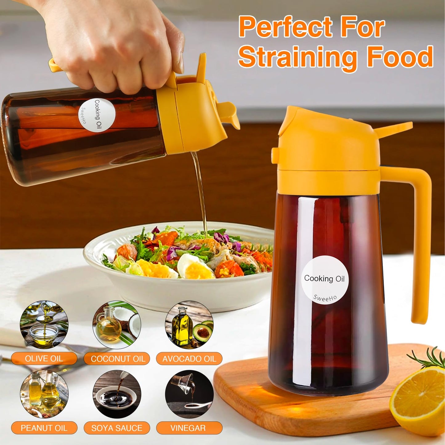 Oil Sprayer for Cooking, 2 In 1 Oil Dispenser and Oil Sprayer (Black+Dark Brown)