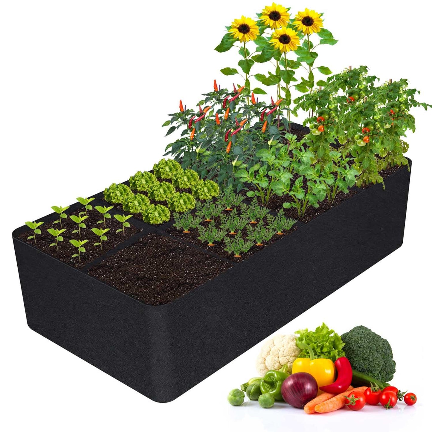 KLEWEE Fabric Raised Garden Bed, 128 Gallon 6 x 3FT Garden Growing Bags for Planting Vegetables, Flowers and Herbs, Breathable Plant Bed Large Grow Planter Bags 8 Grids