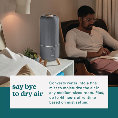 Homedics Ultrasonic Humidifier, Bedrooms and Home Offices, 0.97-Gallon Tank, 45-Hour Runtime, Visible Ultra-Quiet Cool Mist, Aromatherapy, Demineralization Cartridge, Night-Light, Auto-Off, White