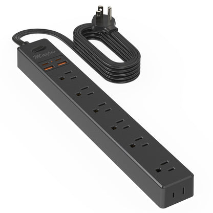 2 Pack Power Strip Surge Protector - 7 Outlets 4 USB Ports (2 USB C), 6 Ft Ultra Thin Flat Plug Extension Cord, 1875W/15A, 1700 Joules, Wall Mount for Home Office Dorm, White