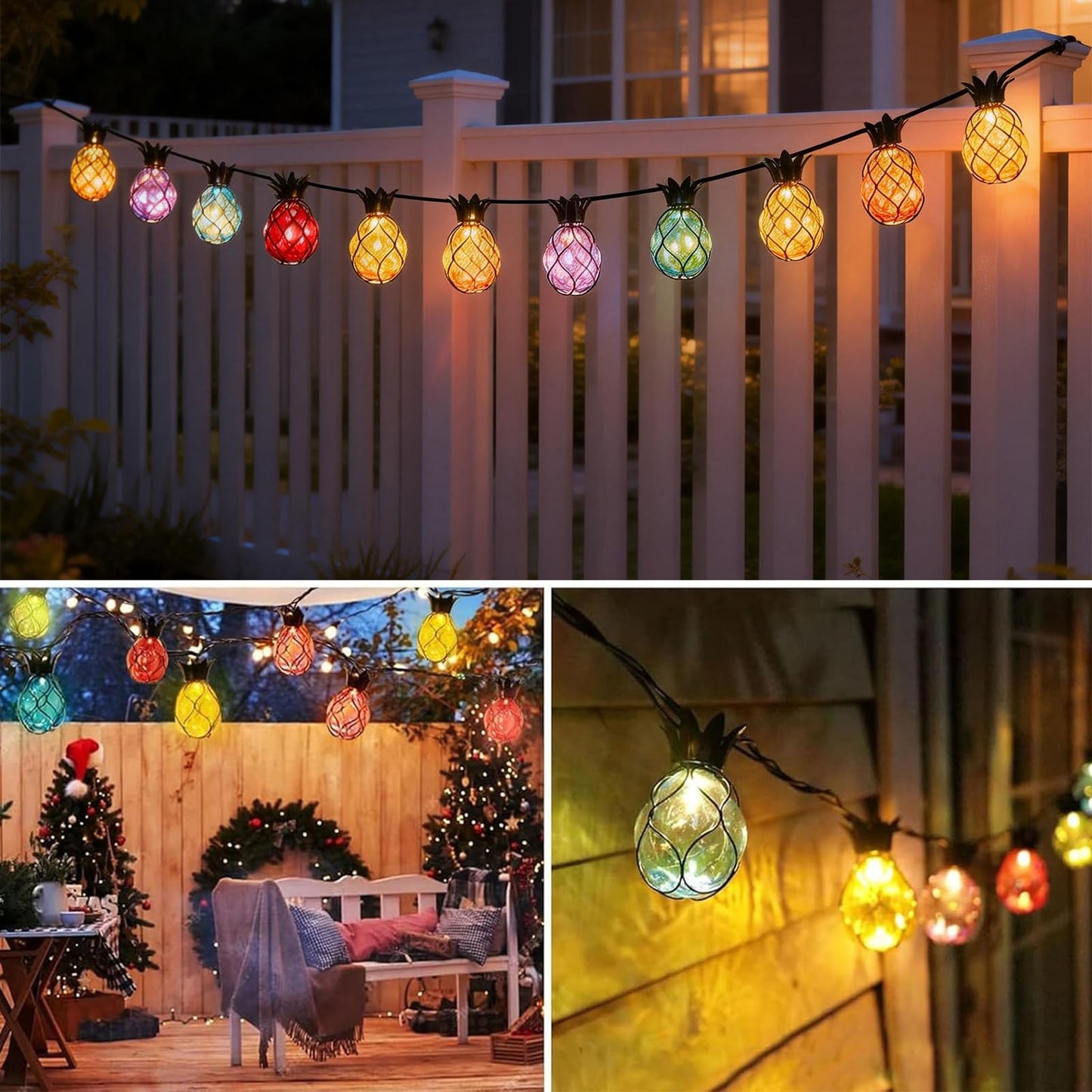 Vigdur Pineapple String Lights - Outdoor Patio Lights Plug in with 10 Pineapple Bulbs Connectable, Indoor String Light for Bedroom Bistro Tiki Decor(10FT