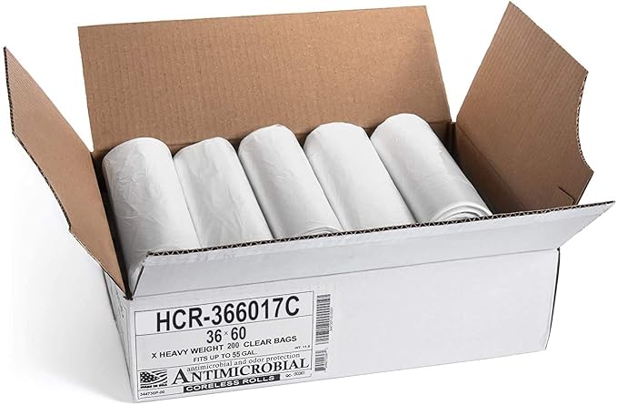 Aluf Plastics High Density Trash Bags, 55 Gallon, 17 Micron,