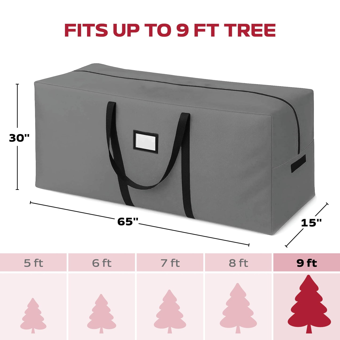 PEULEX 9 Foot Christmas Tree Storage Bag – Extra Large Christmas Tree Storage Container for Artificial Trees up to 9ft, Heavy-Duty 600D Oxford Fabric, Reinforced Handles, Durable Zippers, Gray