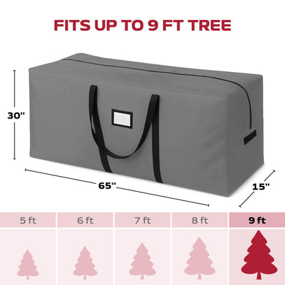 PEULEX 9 Foot Christmas Tree Storage Bag – Extra Large Christmas Tree Storage Container for Artificial Trees up to 9ft, Heavy-Duty 600D Oxford Fabric, Reinforced Handles, Durable Zippers, Gray
