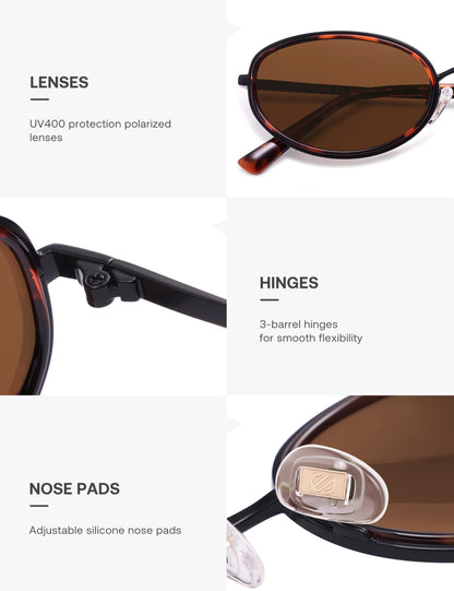 SOJOS Retro Trendy Oval Polarized Sunglasses for Women Men, 90s Vintage Circle Round Sunnies SJ1248, Brown tortoise/Brown